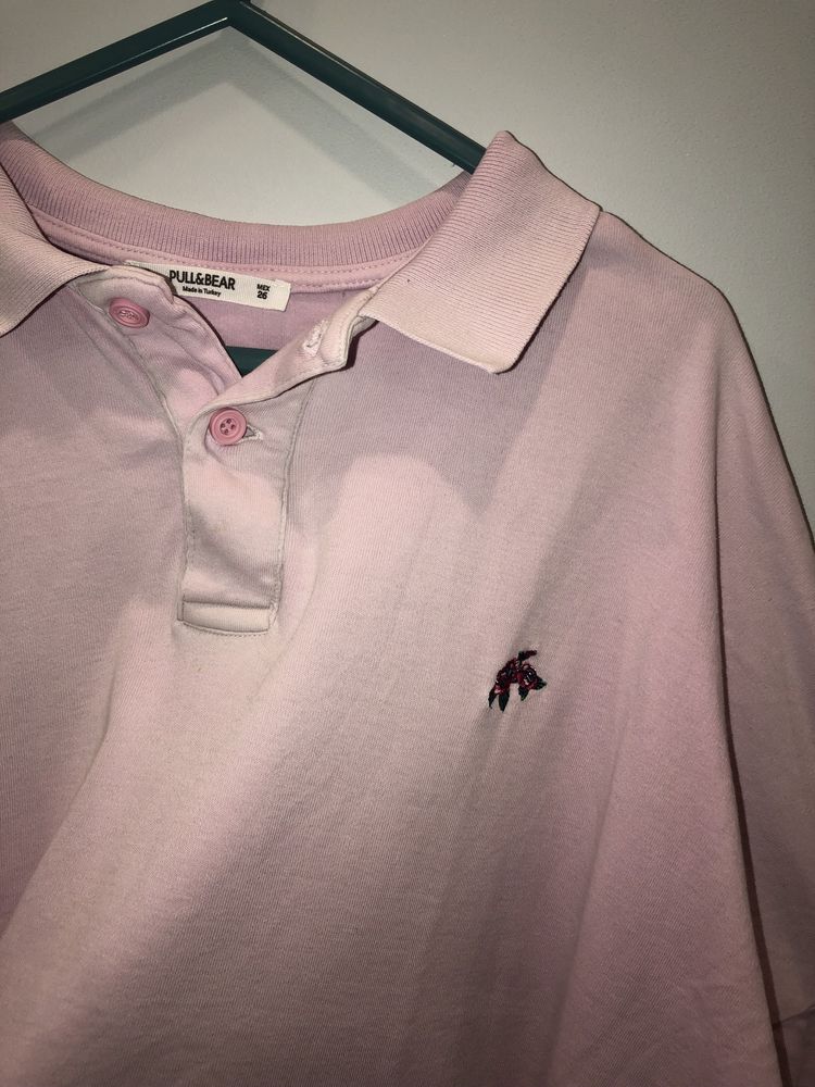 Różowa bluzka crop top rękawy 3/4 kołnierz Pull&Bear