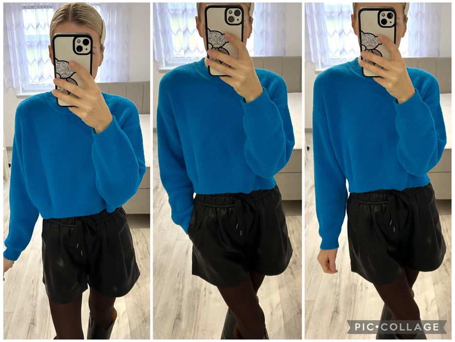 Zara niebieski krótki sweterek oversize M