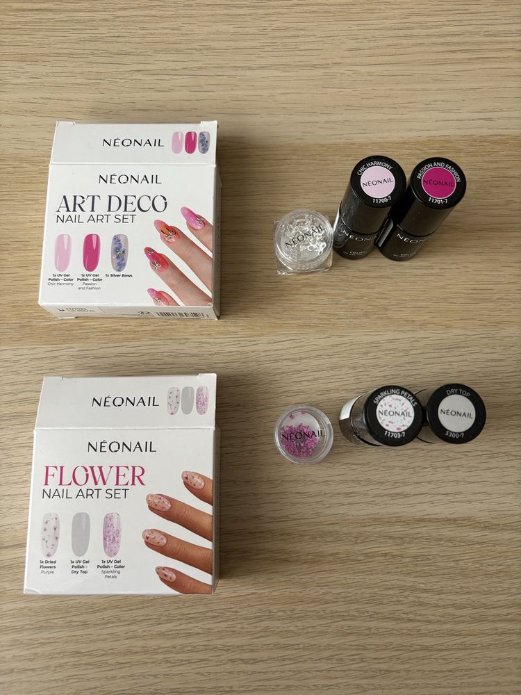 Zestaw do manicure hybrydowego, 2 lakiery i ozdoba, neonail