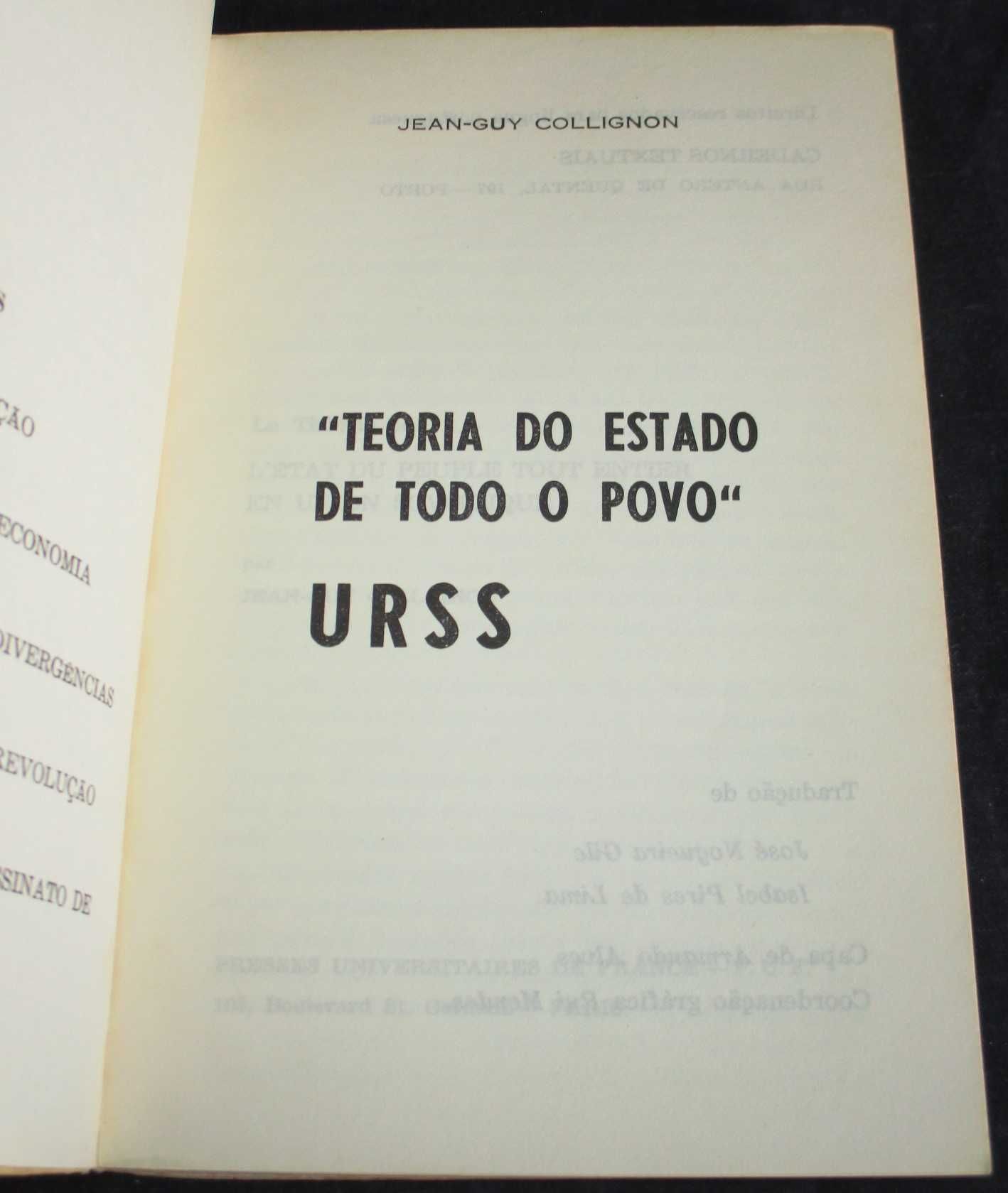 Livro Teoria do Estado de Todo o Povo URSS Jean-Guy Collignon