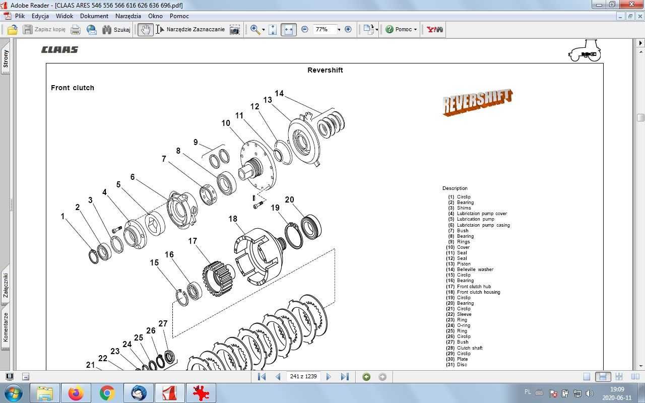 CLAAS ARES 546, 556, 566, 616, 626, 636, 696 instrukcja napraw.