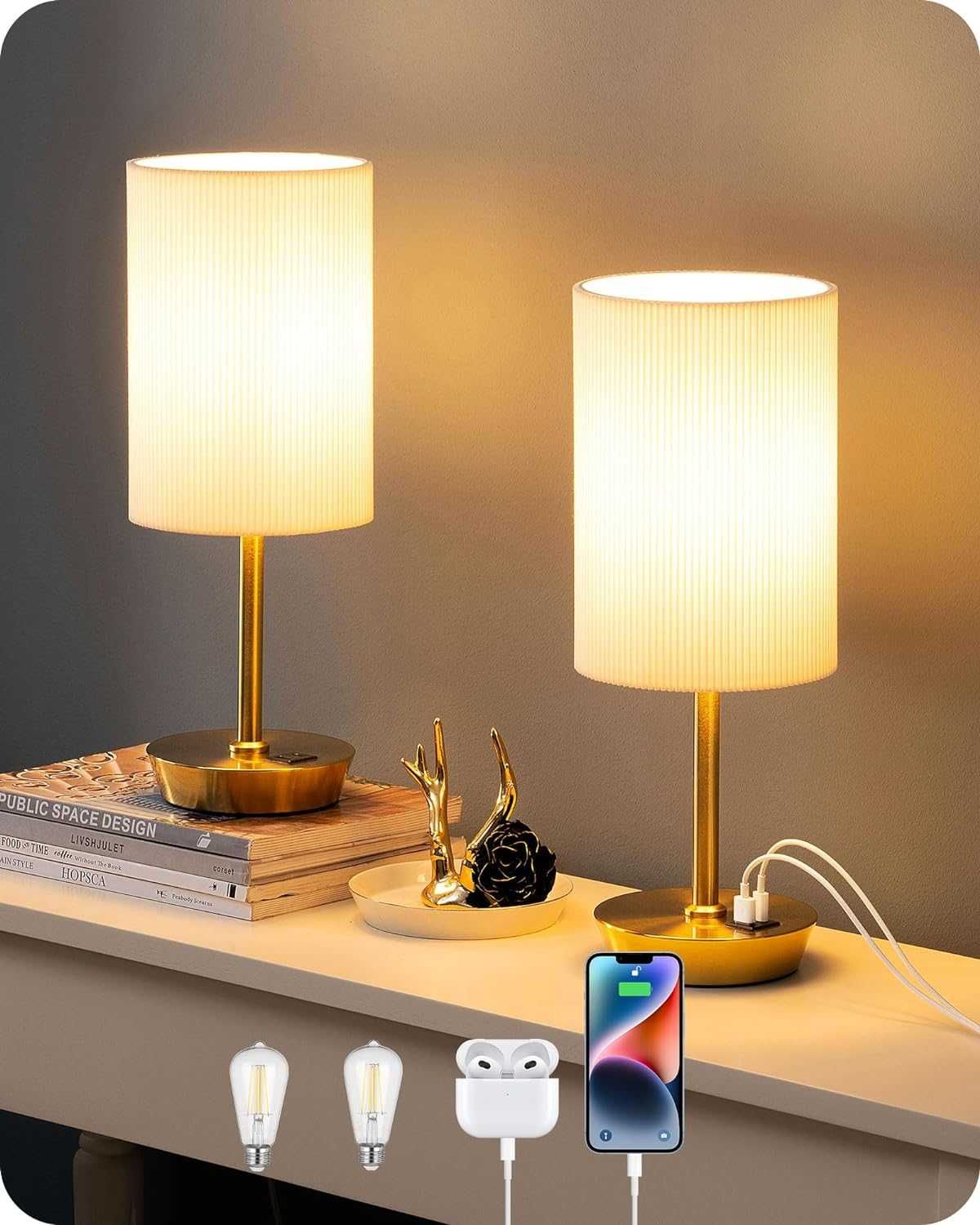 Lampka nocna LED, dotykowa, ściemniana, zestaw 2 szt.,port USB