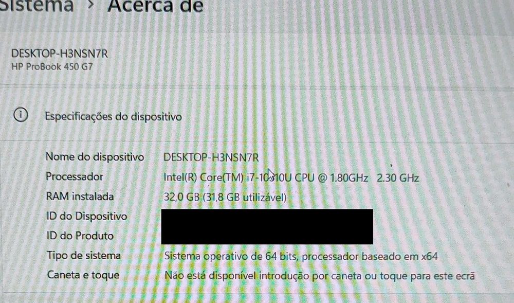 HP Probook 450 G7 – Intel i7 10510u – 32 GB RAM – 512 GB m2 + 1 TB HDD