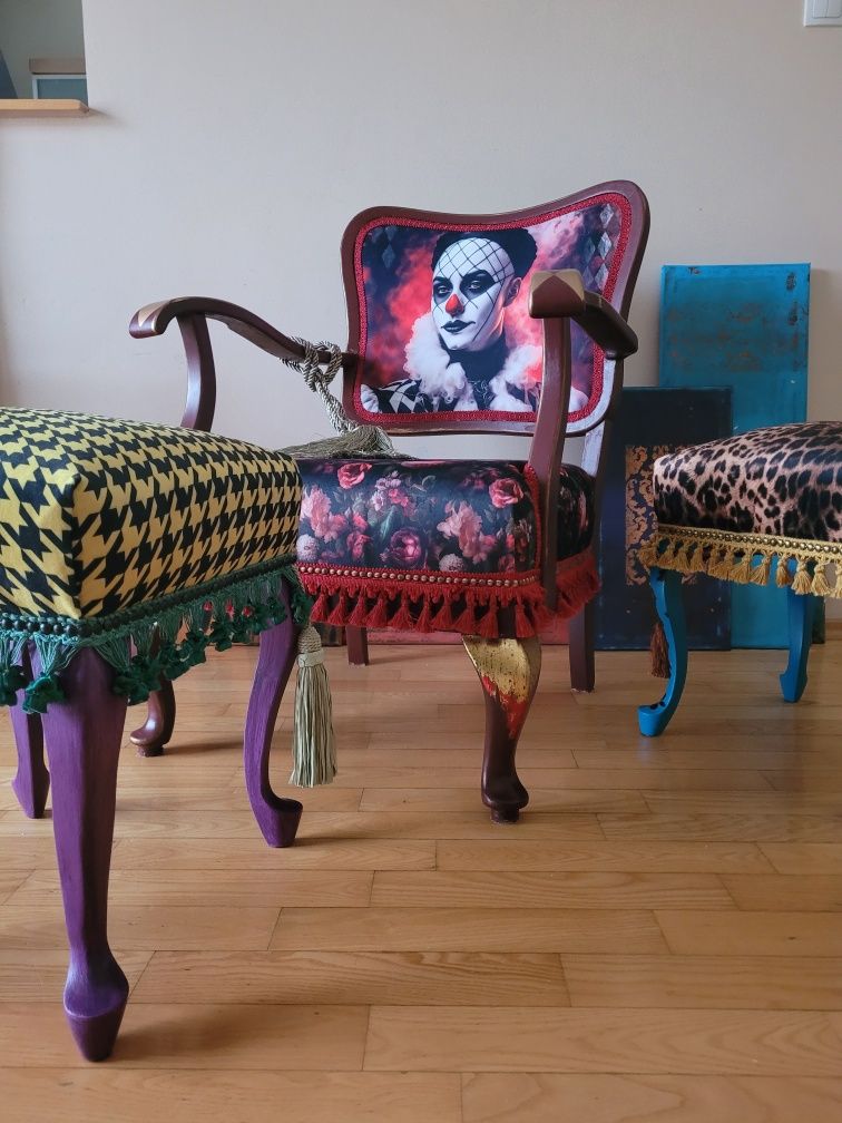 Pufy, podnóżki vintage w stylu boho