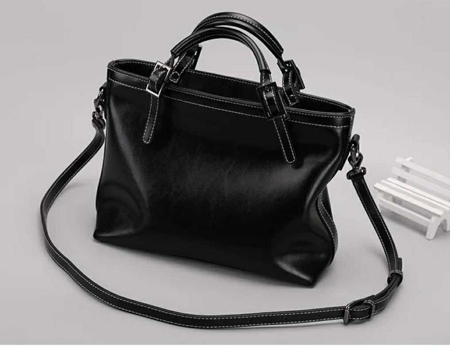 Кожаная натуральная женская сумка Кожа 2024 Zara style Черная