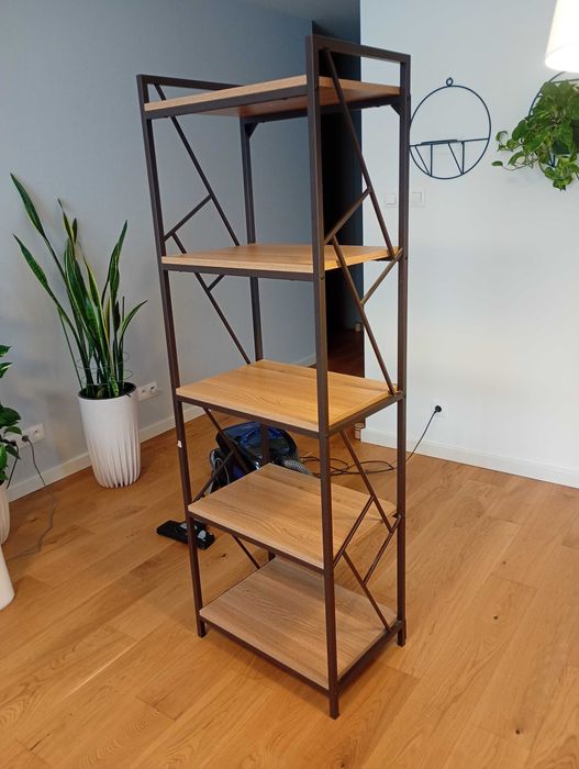 Regał w stylu loft idealny na winyle – metal + dąb, 180 na 60 na 40 cm