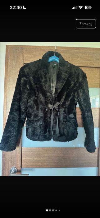 Czarny futrzany żakiet/ futerko