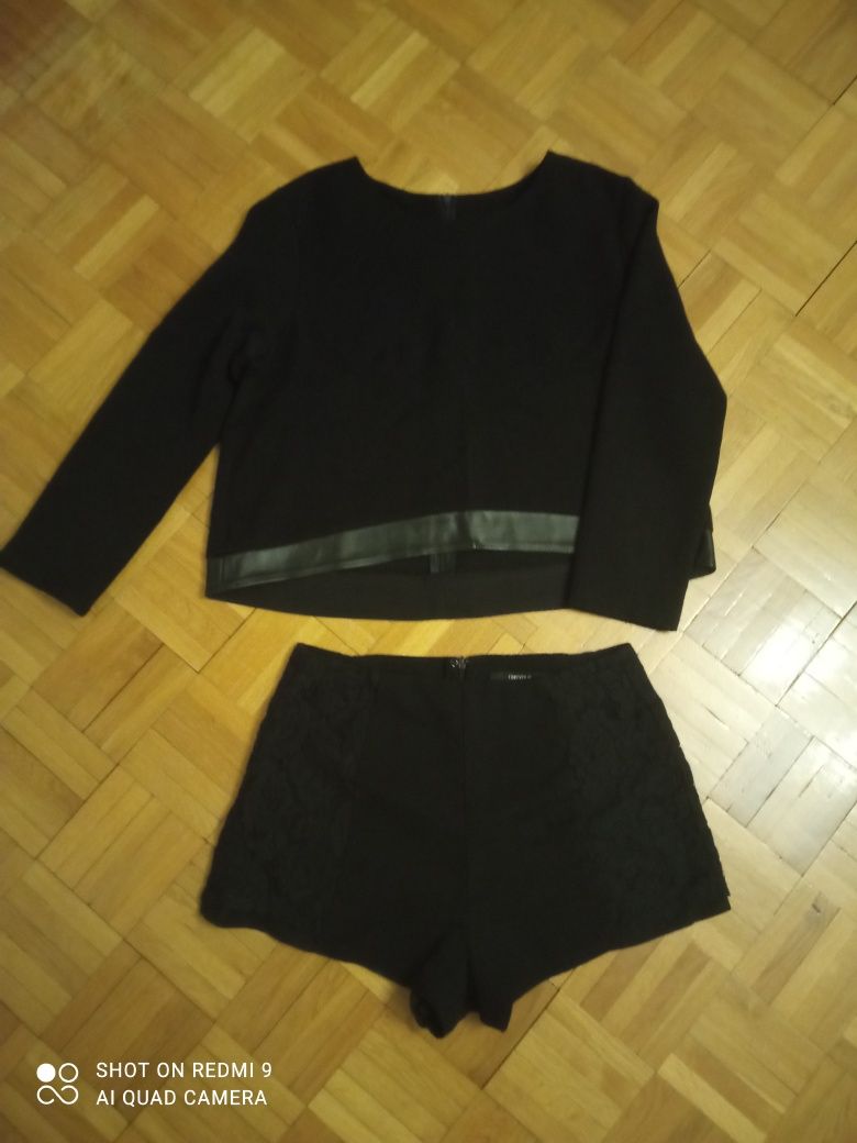 Bluzka krótka oversize + krótkie spodenki + spódniczka rozm.XS-S/36-38