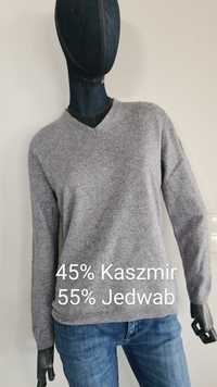 Szary popielaty sweter 45% Kaszmir i 55% Jedwab. Cienki sweter. M