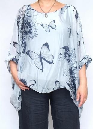 Шовкова легка блуза туніка в метелики 100 шовк для вагітних італія