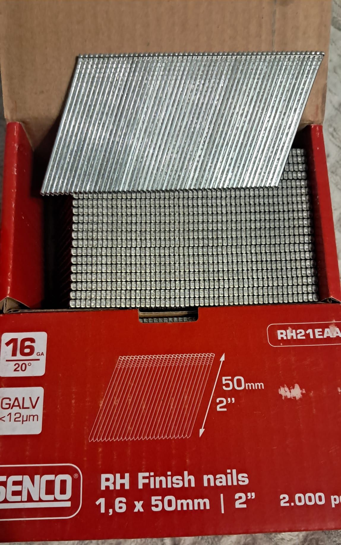 Gwóźdź/sztyft 1,6x50mm, ocynk, pod kątem 20 stopni