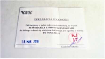 Suwmiarka metalowa 150mm VIS Deklaracja zgodności