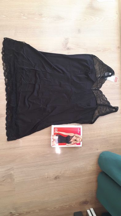 nowa czarna elegancka koszulka do spania plus stringi r.XXL/XL