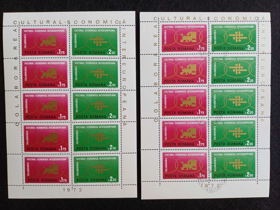 Filatelia - Roménia – 2 Mini folhas Intereuropeana, 1972