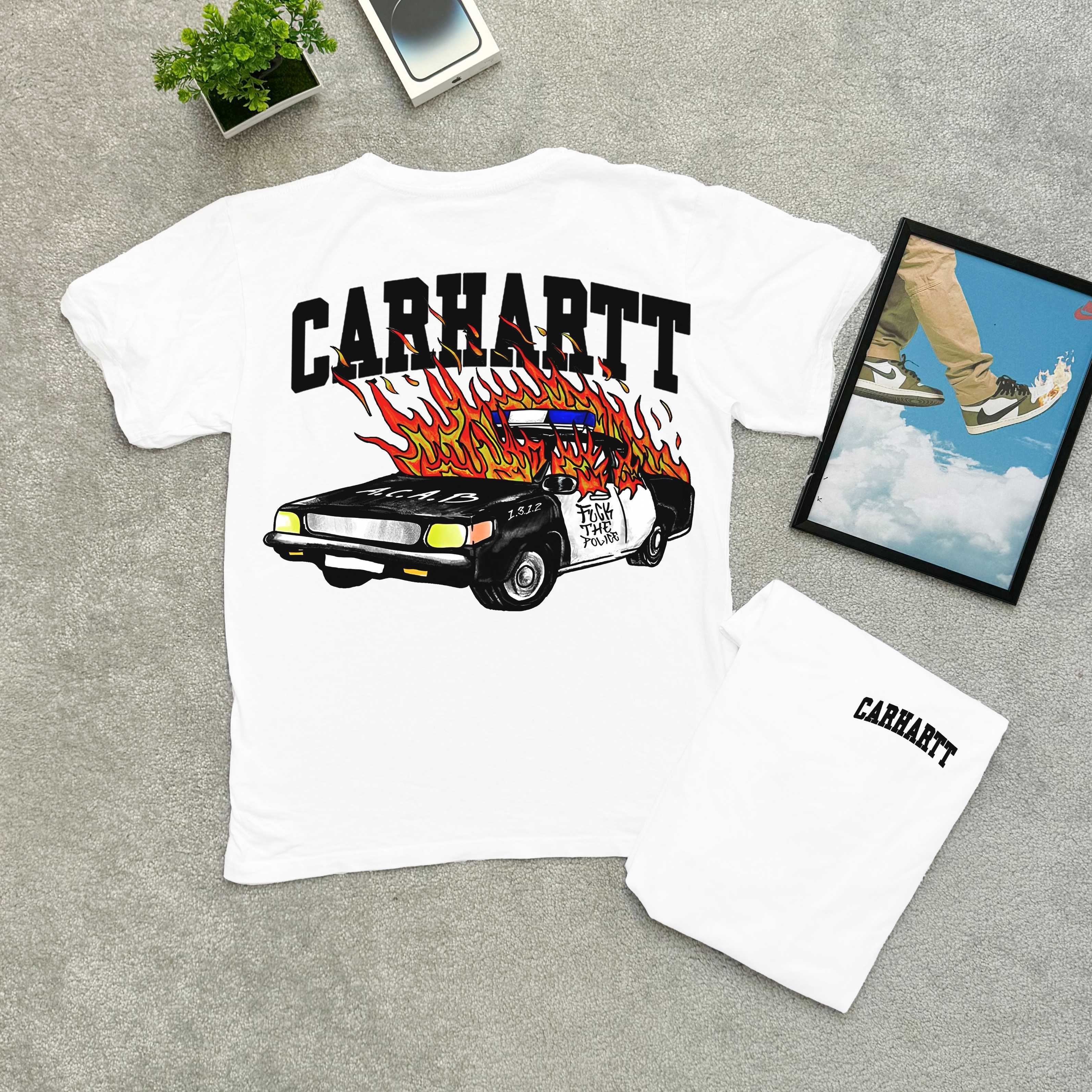 Биг Лого Принт | Футболка Carhartt Fading | С М Л ХЛ | Белая / Черная