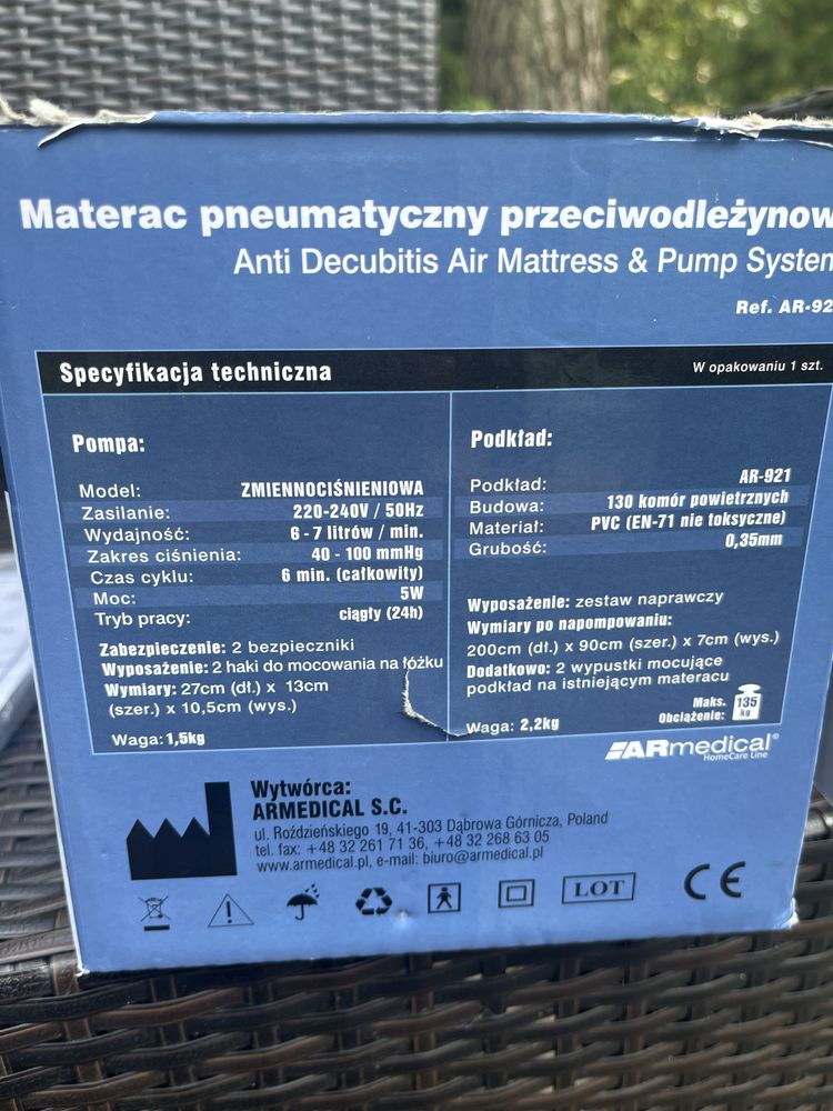 Materac pneumatyczny przeciwodleżynowy