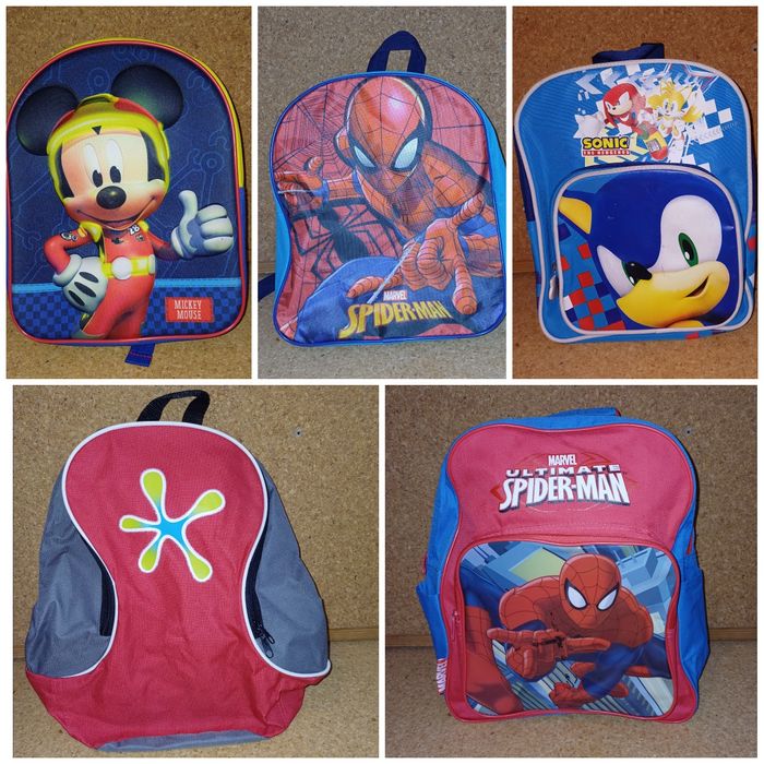 Mochilas de criança, Homem Aranha, Sónic, Mickey.