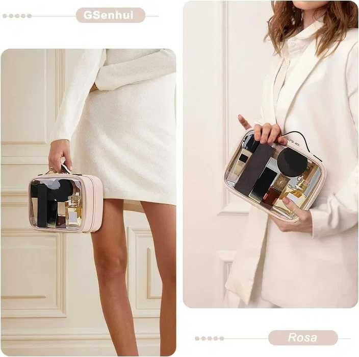 Kosmetyczka, przezroczysta, damska,dwuwarstwowa, wodoszczelna