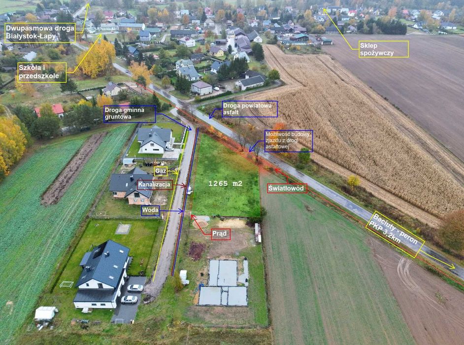 OKAZJA! Turośń Dolna - Działka - WZ i media, 1265 m²