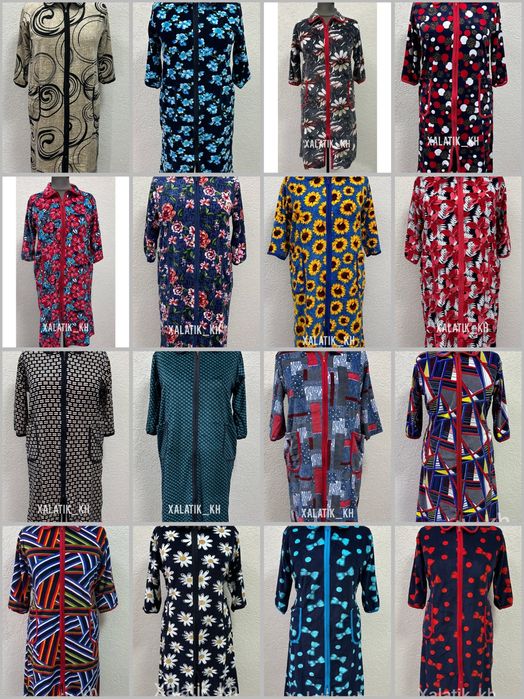 Жіночі велюрові халати з комірцем