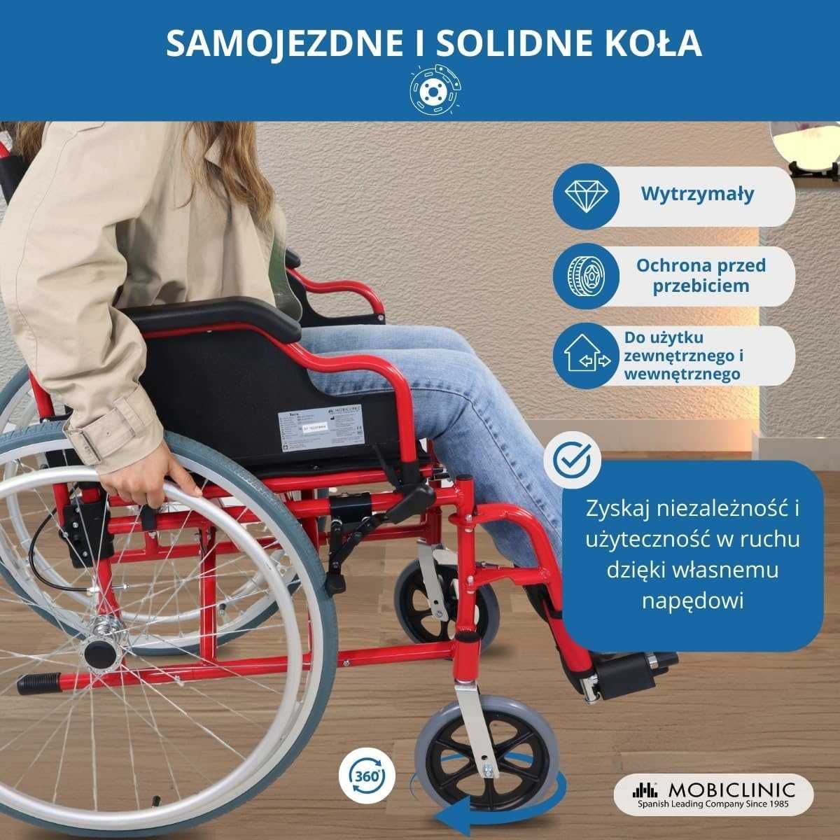 Aluminiowy Wózek Inwalidzki Mobiclinic Torre Czerwono-Czarny