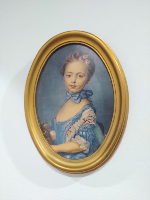 Retrato da Menina com Pintura de Gato quadros moldura casa quarto.