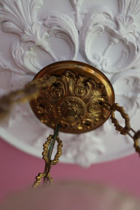 Komplet mosiężny żyrandol i lampa stojąca
