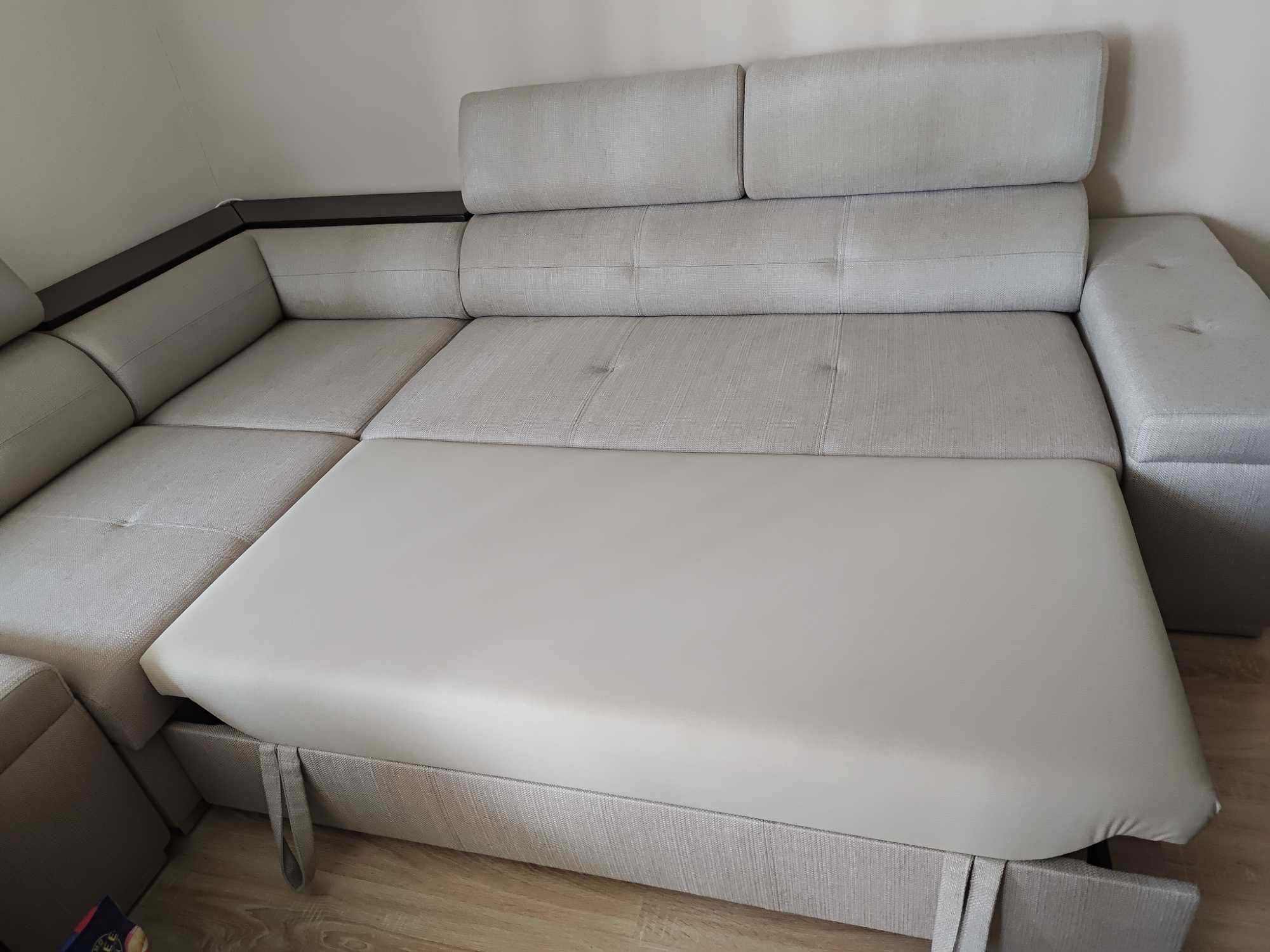 PILNE! Narożnik z funkcją spania, pojemnik, 2 pufy