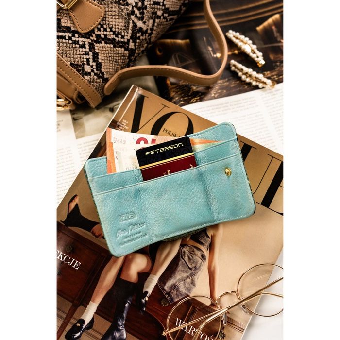 portfel damski skórzany ze złotymi okuciami i ochroną rfid - peterson