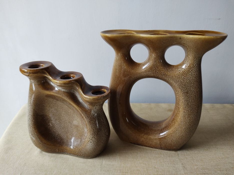 Ceramika Mirostowice świecznik wazon zestaw (5sztuk) kolekcja PRL