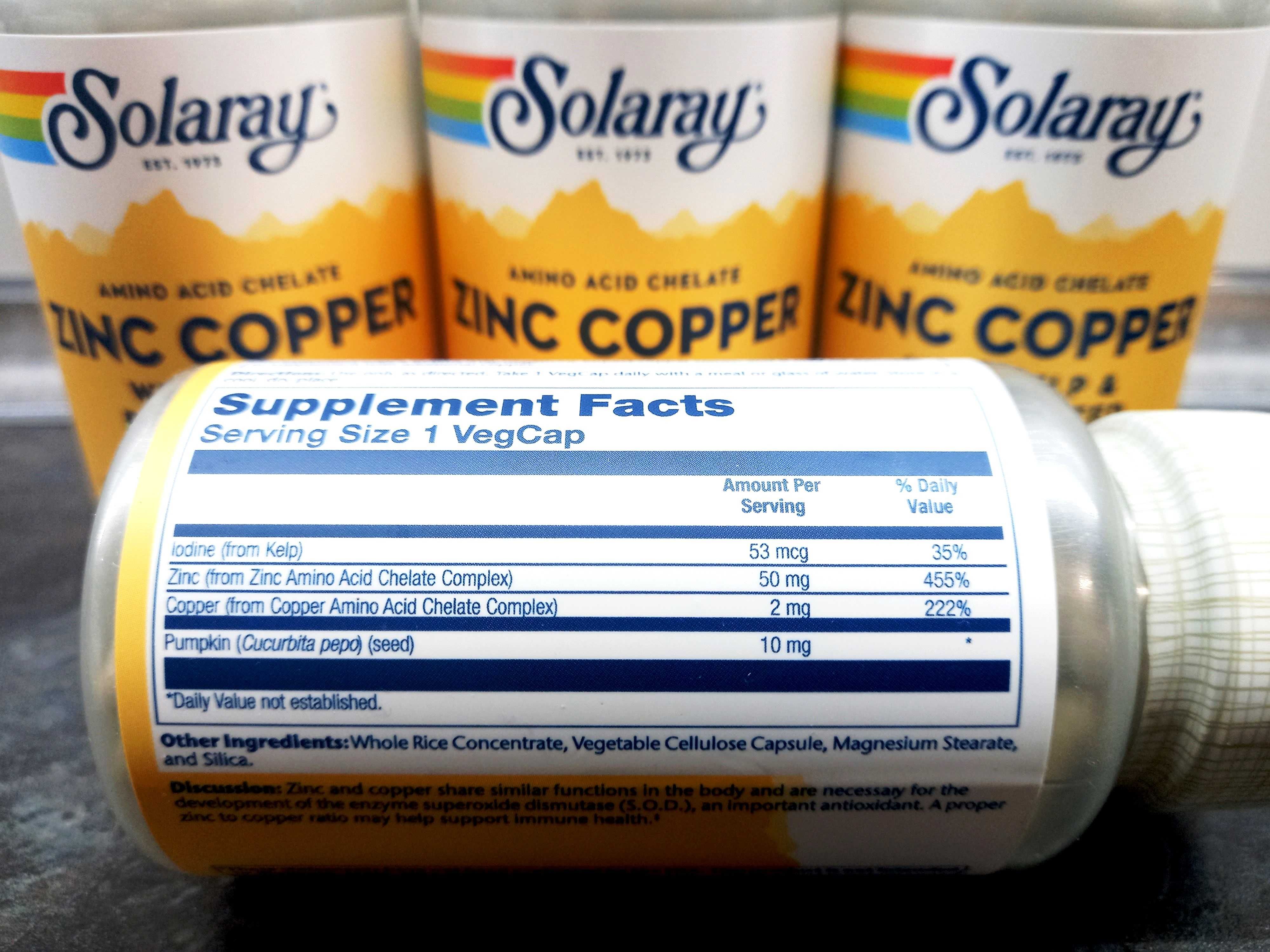 Solaray, Zinc Copper (100 капс.), цинк медь йод, цинк мідь йод