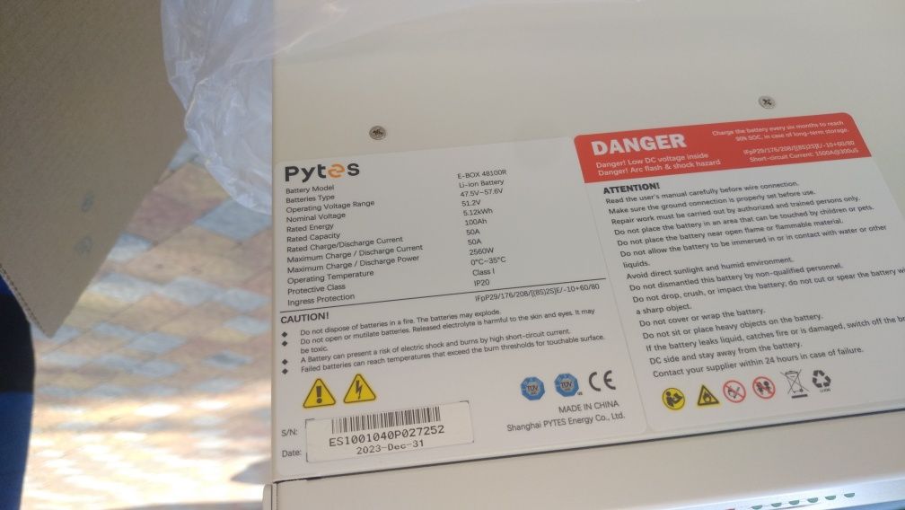 Аккумуляторная батарея LiFePO4 5.2 kWh Pytes E-Box 48100R 48V 100Ah