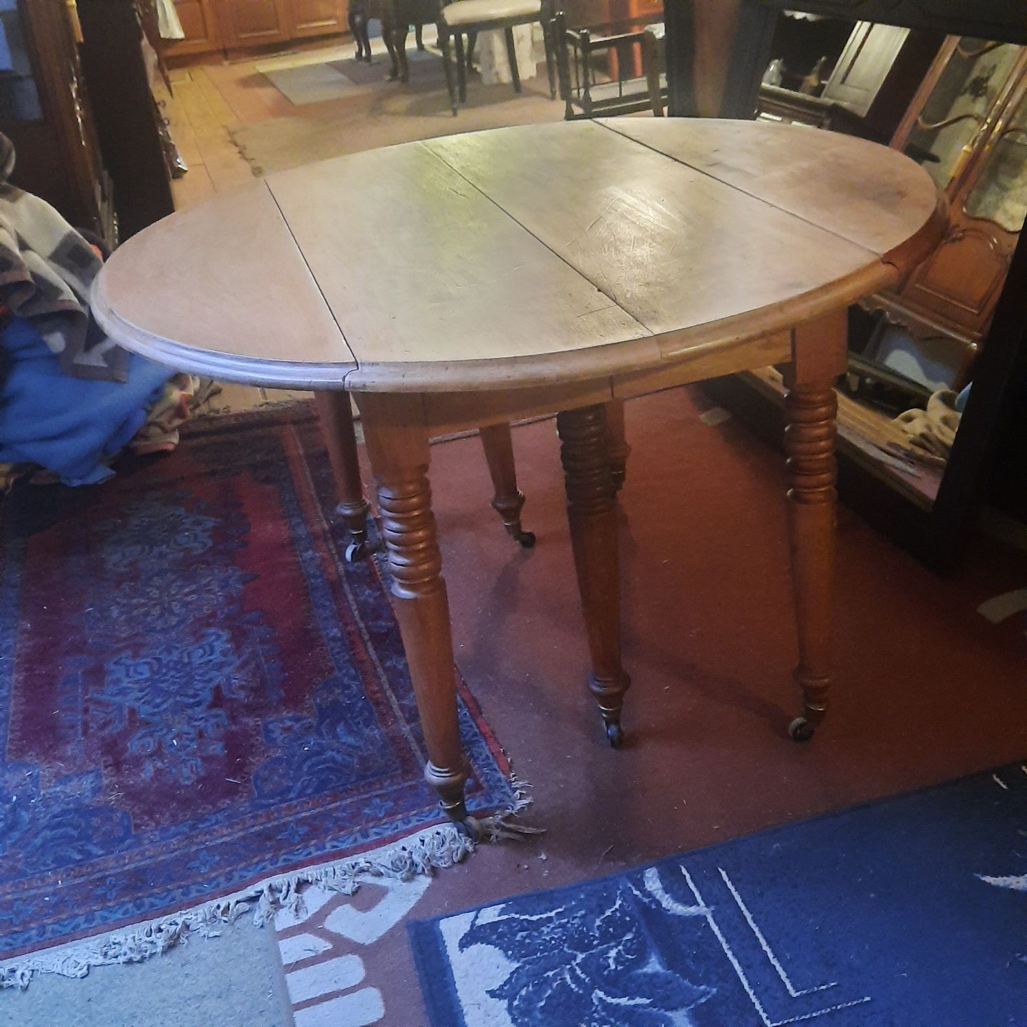 Piękny stary stół klapiak rozkładany dębowy masywny ciężki na kółkach