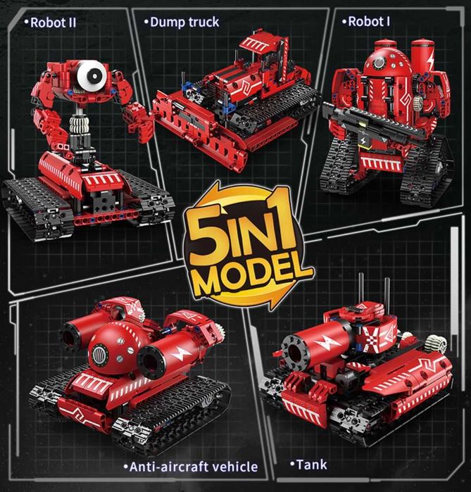 Klocki sterowany robot gąsienicowy RED 495-klocki 5w1 zamien. TECHNIC