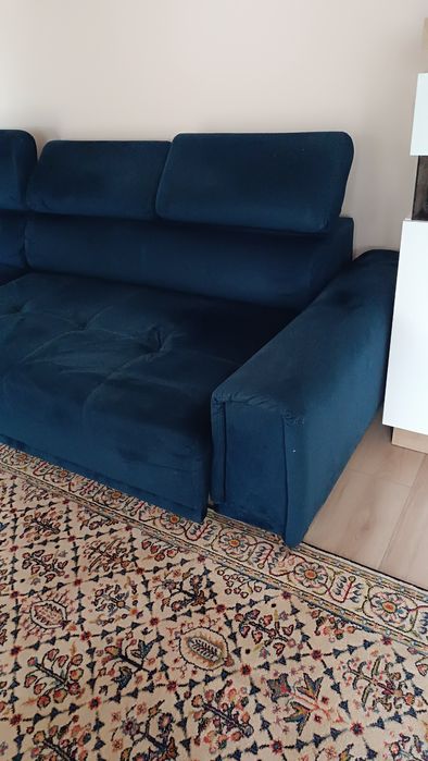 Duży narożnik Volta welur granatowy stan bardzo dobry