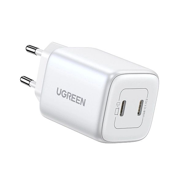 Szybka ładowarka GaN 2 x USB-C 45W QC PD Ugreen CD294 - biała