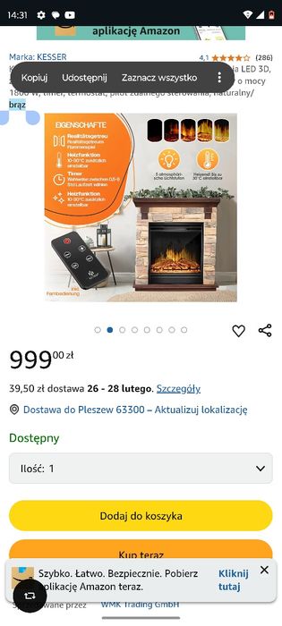 Kominek elektryczny z naturalną cegłą