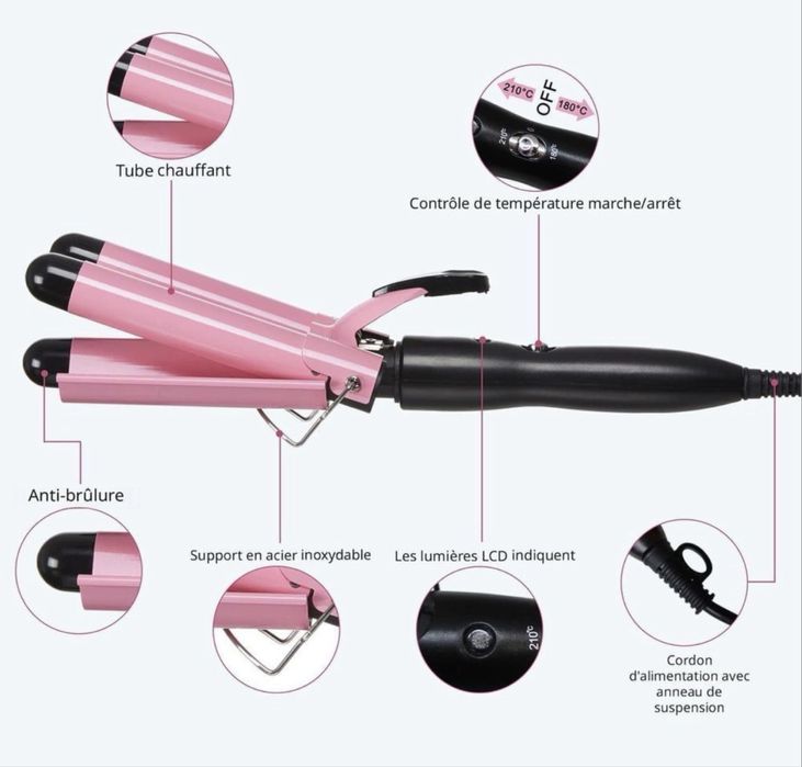 TOP4EVER HE-19 3-ствольні щипці для завивки, 25 мм, 2 регулятори темп.