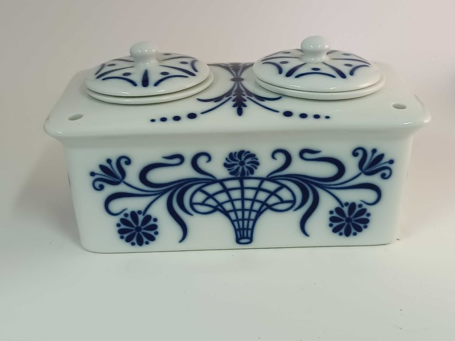 Tinteiro duplo em porcelana da Vista Alegre Azul e branco