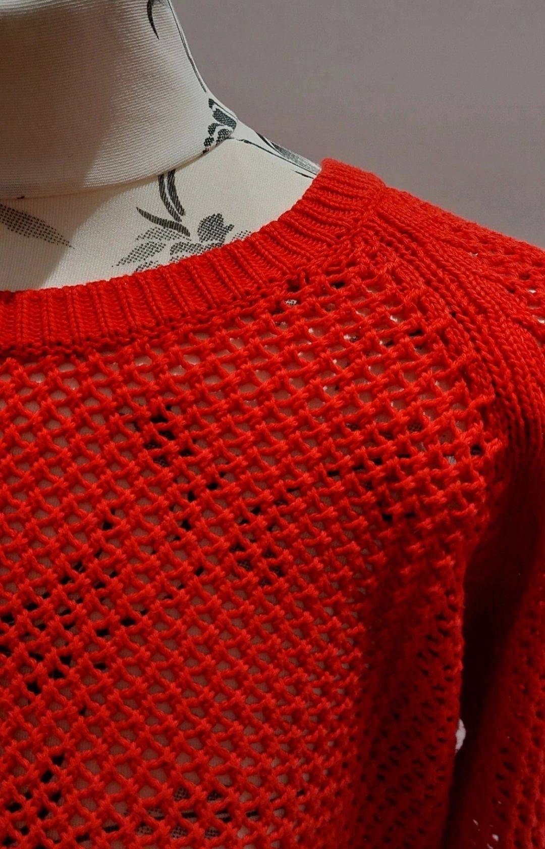 Sweter długi ażurowy piękny czerwony 100% bawelna Lee Cooper rozmiar M