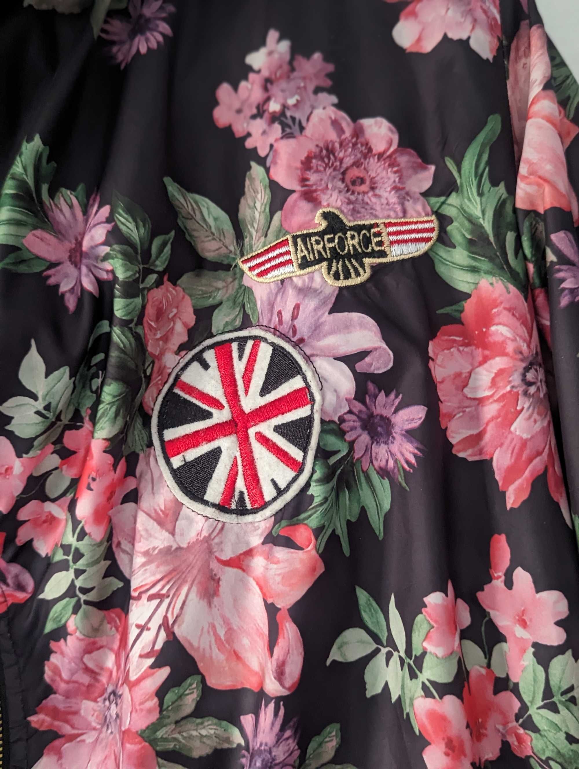 Kurtka wiosenna 36 S kwiaty flowers asymetryczna kolorowa z kapturem