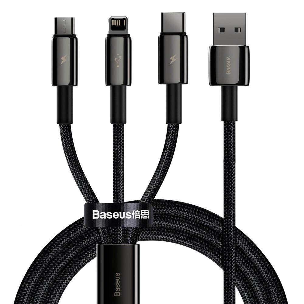 Kabel 3w1 USB-C, Lightning, microUSB 1.5m 3.5A czarny