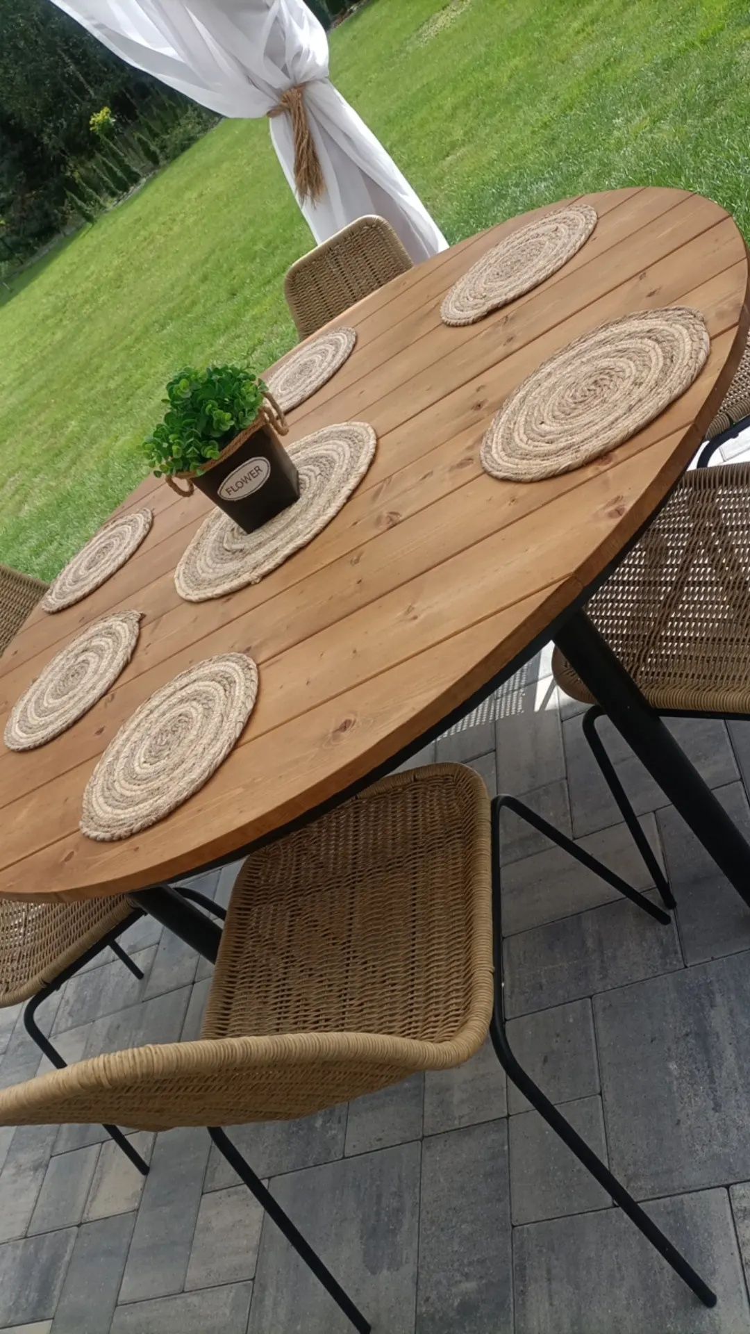 Stół okrągły taras ogród metalowy drewniany loft nowoczesny