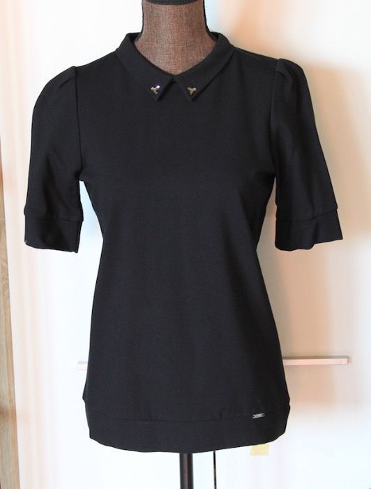 Czarna koszula SIMPLE bluzka kolnierzyk svarowki 36 s 34 xs kolnierz
