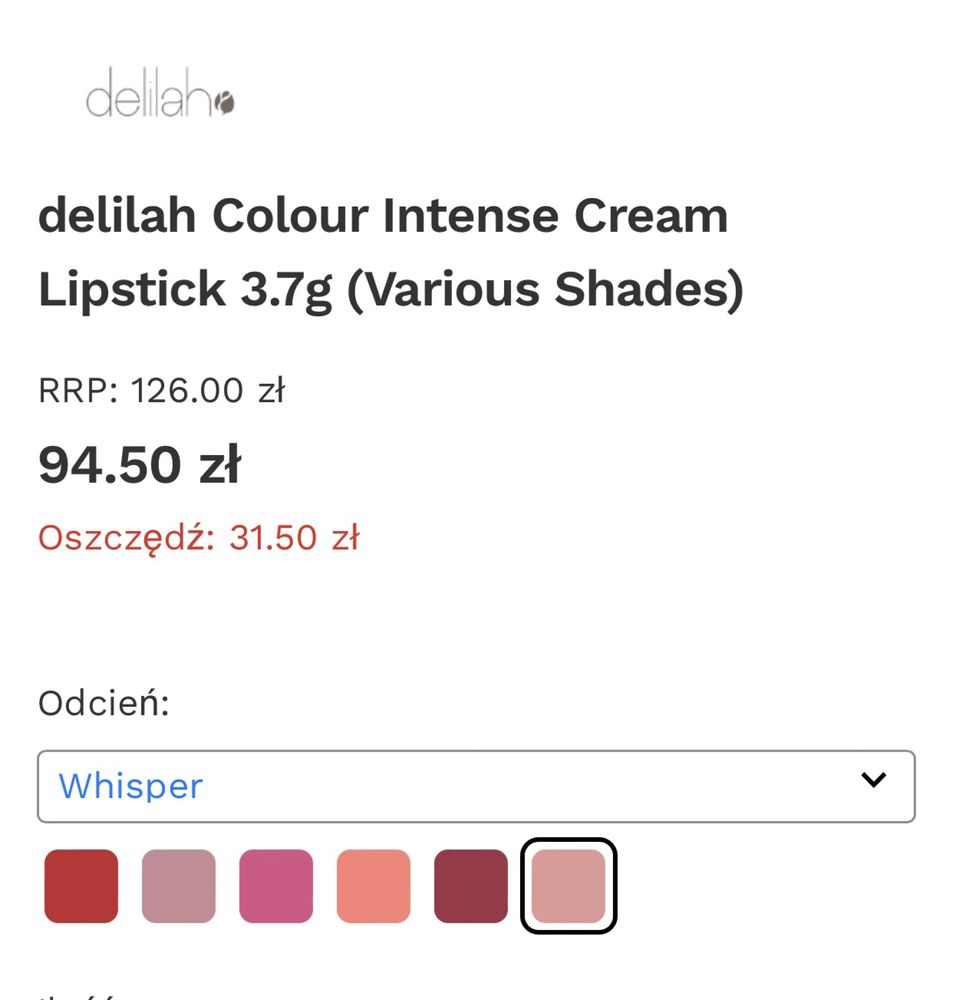 Pomadka delilah Colour Intense Cream Lipstick 3201 Whisper