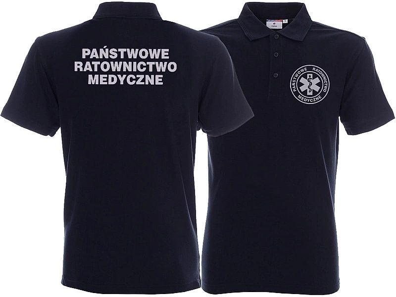 Koszulka Polo ratownicza granatowa męska odblaskowa FUNKCYJNA (XL)