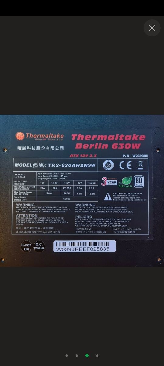 Блок живлення THERMALTAKE BERLIN на 630W 80 PLUS
