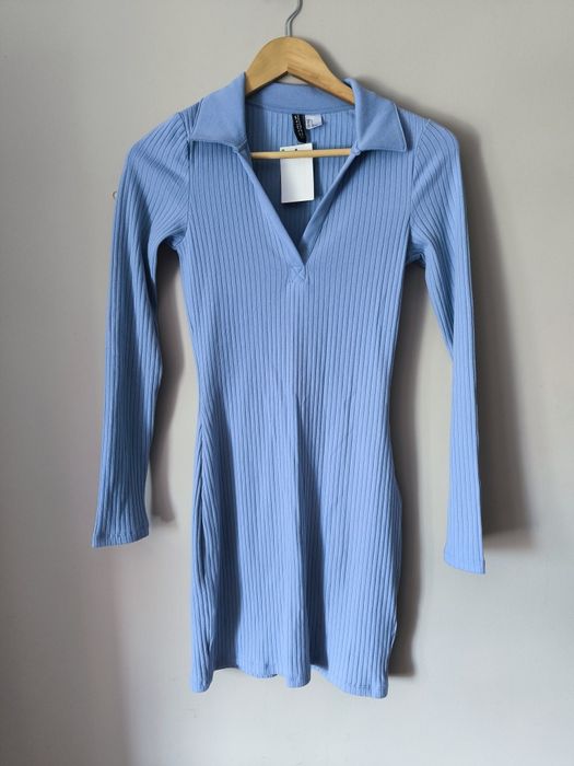 Sukienka z długim rękawem H&M S Divded prążkowana prążek kołnierz tuba