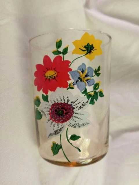 Szklanki z uszkiem kompotierki malowane kwiaty komplet zestaw PRL