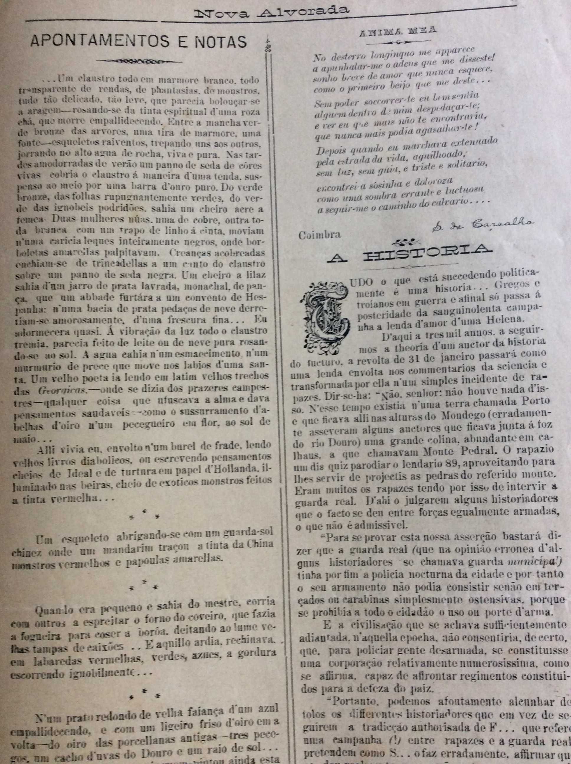 A Alvorada, Revista mensal litterár e scientífica, n.º1  de 1891. Rara